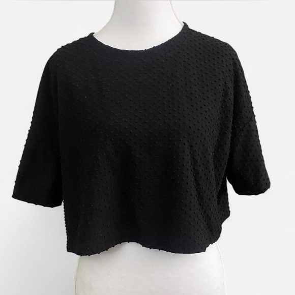 Mono B Tops - Black Swiss Dot Crop Top